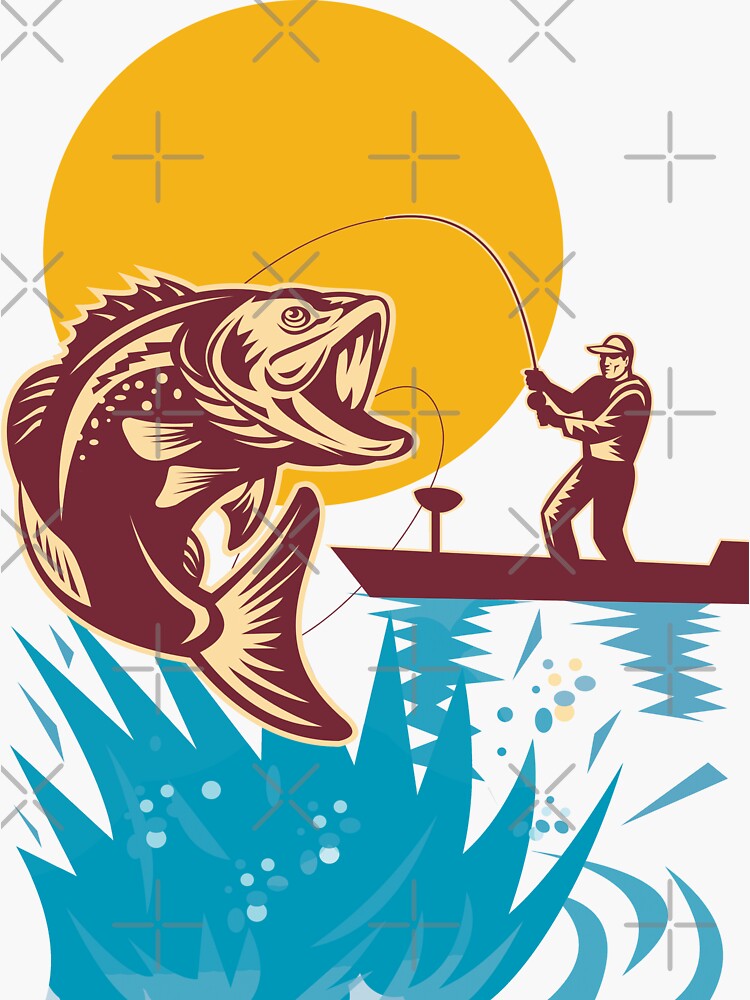 Vintage Retro Large Mouth Bass Fishing Gift For Men Sticker for