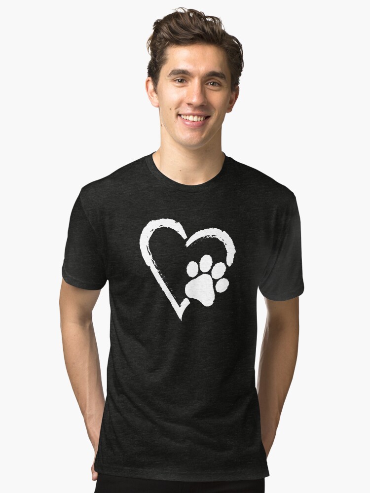 Alternate view of Love Heart Paw Print (white print) Tri-blend T-Shirt