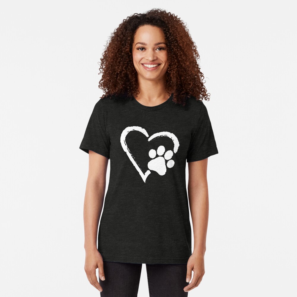 Love Heart Paw Print (white print) Tri-blend T-Shirt