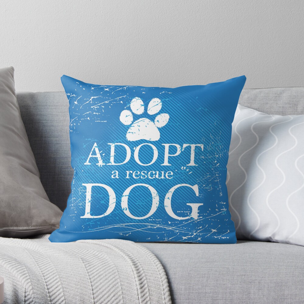 Adopt a Rescue Dog Pawprint Throw Pillow