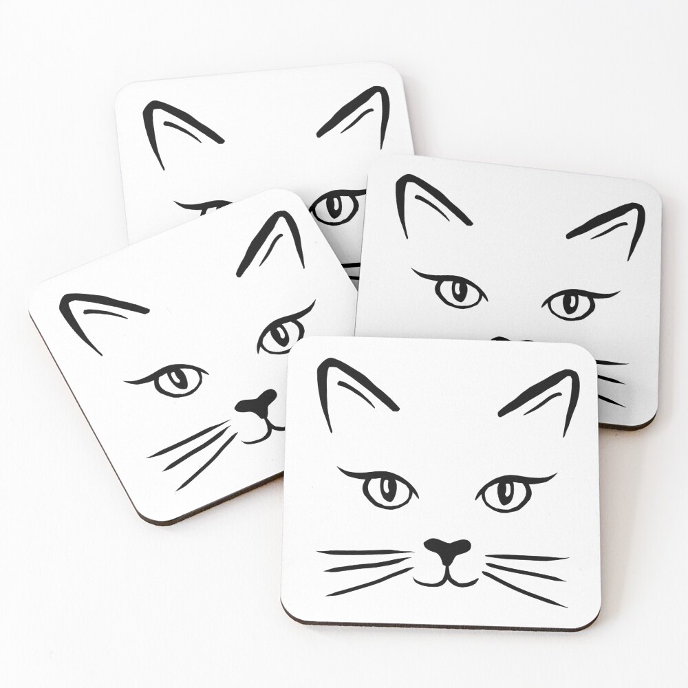 "Cute Cat Face" Coasters (Set of 4) for Sale by julieerindesign Redbubble