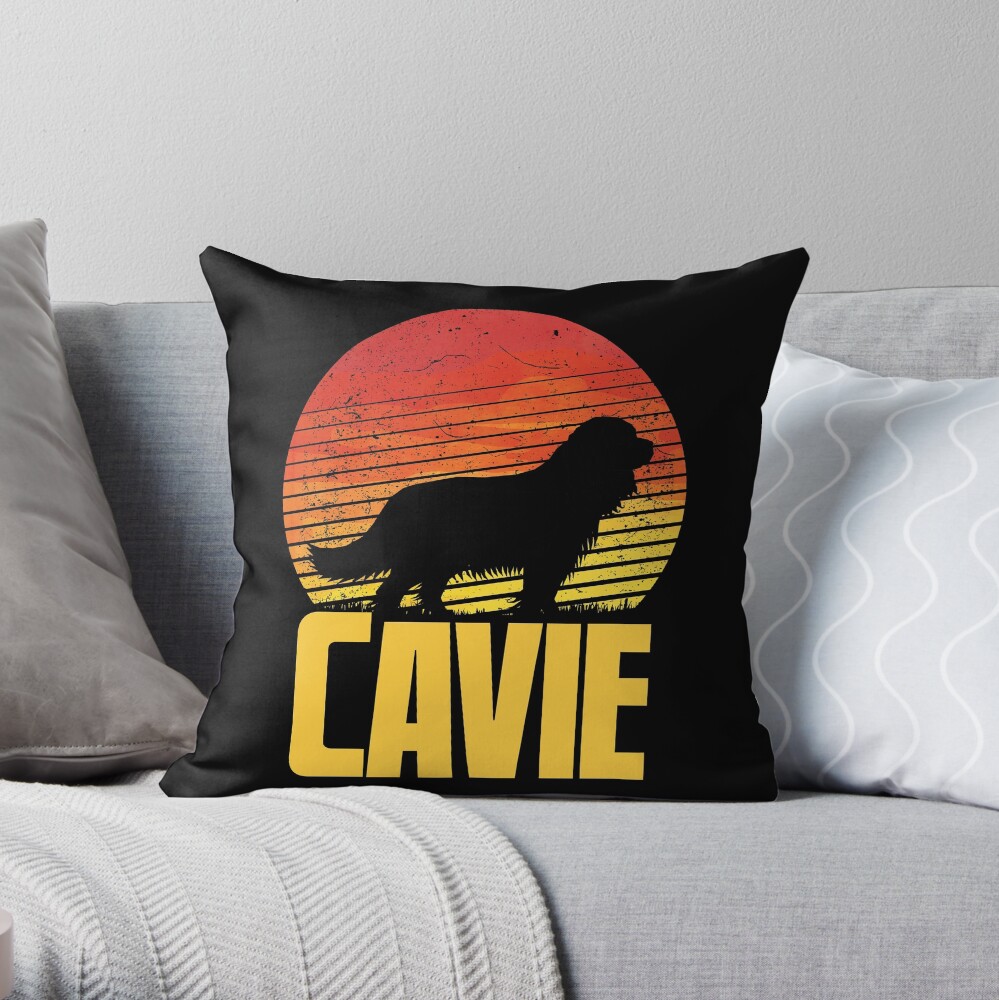 Sunset Cavalier King Charles Spaniel - Cool Sunshine Dog Silhouette Of A Cavalier King Charles Spaniel Throw Pillow