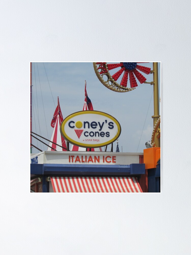 "Coney Island Boardwalk, Cone's Ice Cream Cones in Luna Park" Poster by