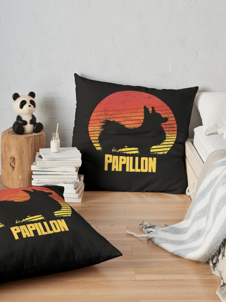 Alternate view of Sunset Papillon - Cool Sunshine Dog Silhouette Of A Papillon Floor Pillow