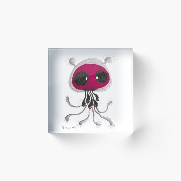 Red face skull Jellyfish Big eyes dot painting Acrylic Block