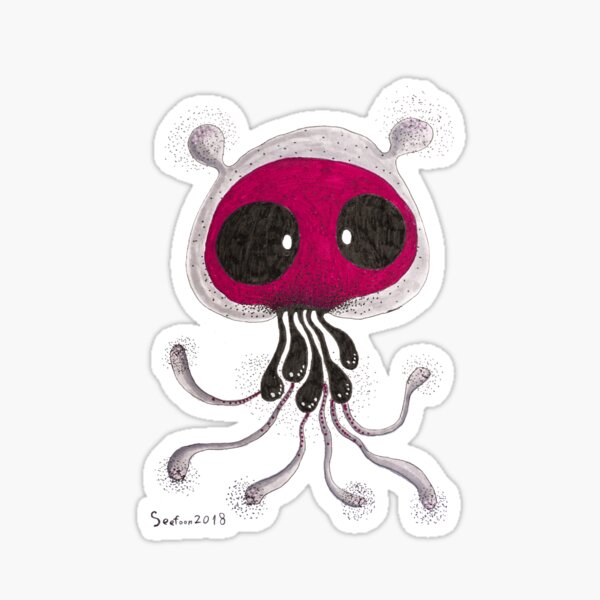 Red face skull Jellyfish Big eyes dot painting Sticker