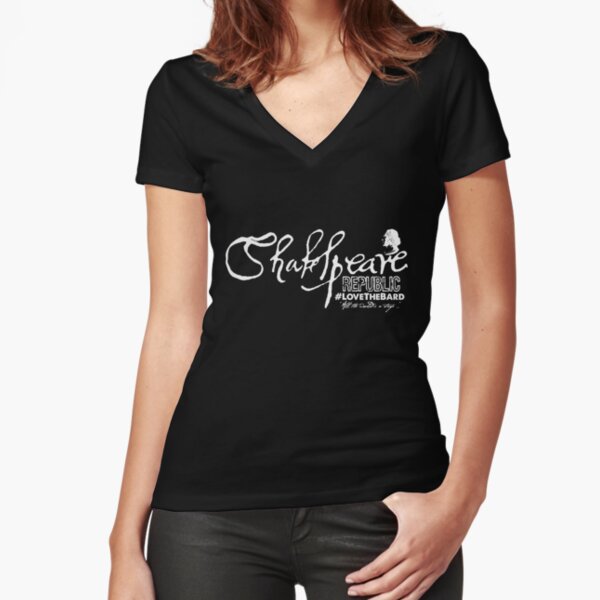 Shakespeare Republic White Text Fitted V-Neck T-Shirt