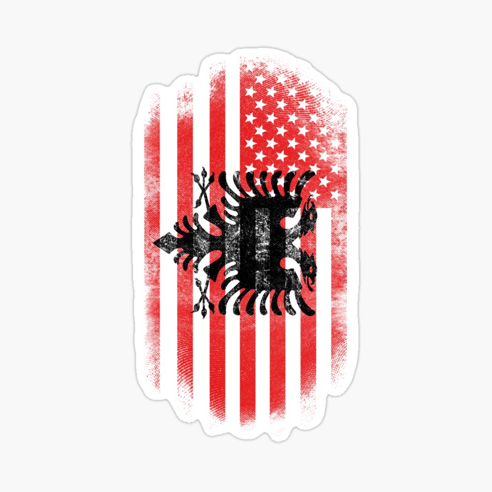 Gift Sticker : Albania Flag USA American Chest Albanian Expat