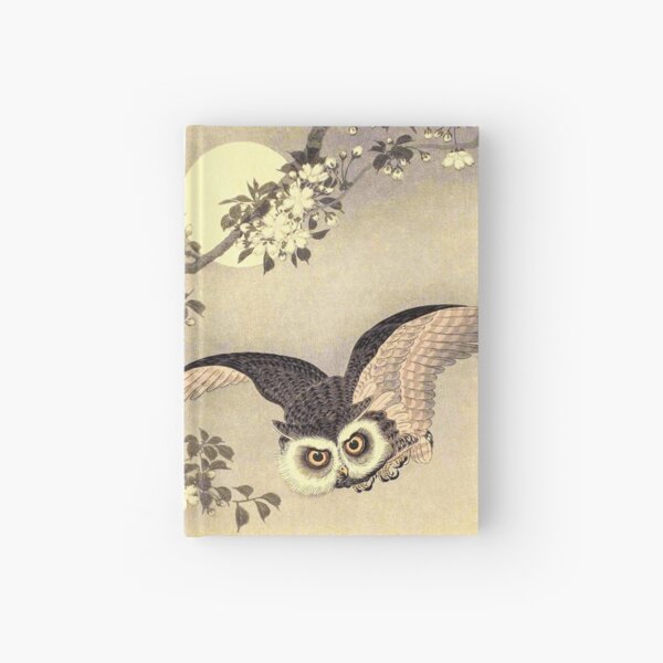 Koson Ohara - Scops Owl in Flight, Cherry Blossoms and Full Moon Hardcover Journal