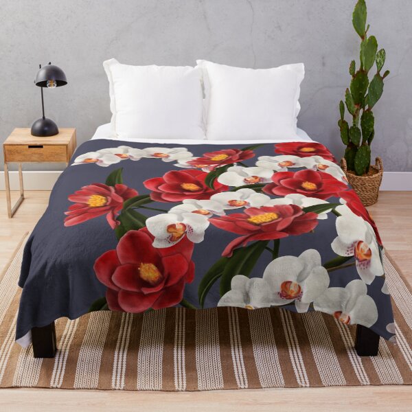 Item preview, Large camellia and orchid bouquet on grey designed and sold by patternsbymira.