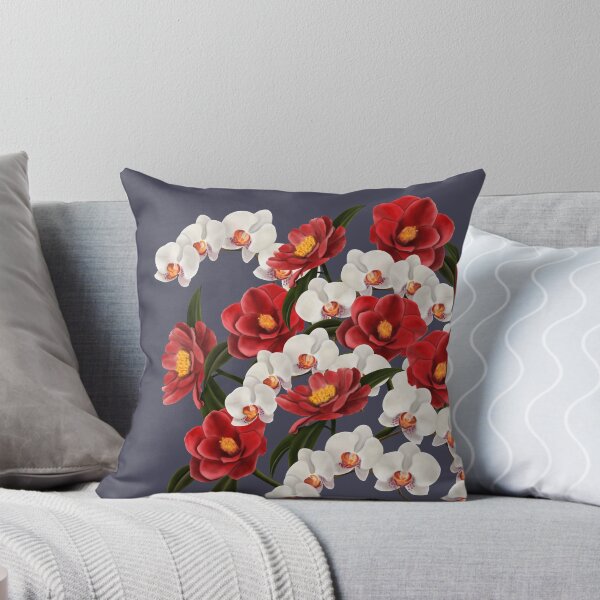 Item preview, Large camellia and orchid bouquet on grey designed and sold by patternsbymira.