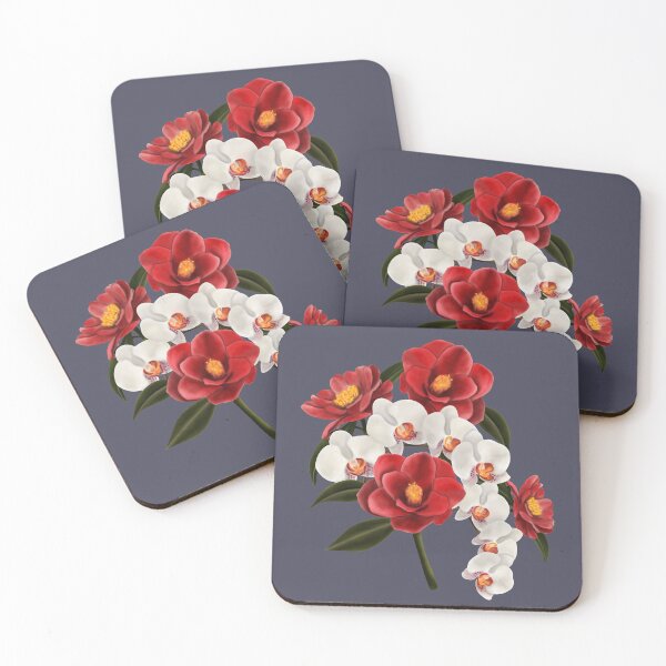 Item preview, Camellia and orchid bouquet on grey designed and sold by patternsbymira.