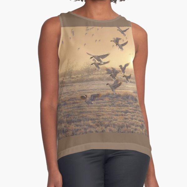 "First In", Pink-footed Geese at Dawn Sleeveless Top