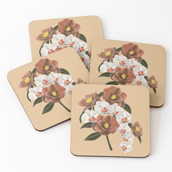 Item preview, Camellia and orchid bouquet in beige designed and sold by patternsbymira.