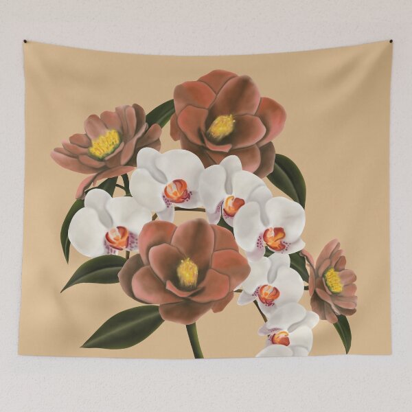 Item preview, Camellia and orchid bouquet in beige designed and sold by patternsbymira.