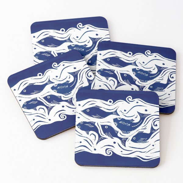Item preview, Fish Linocut in Blue and White designed and sold by Maddy Bennett.