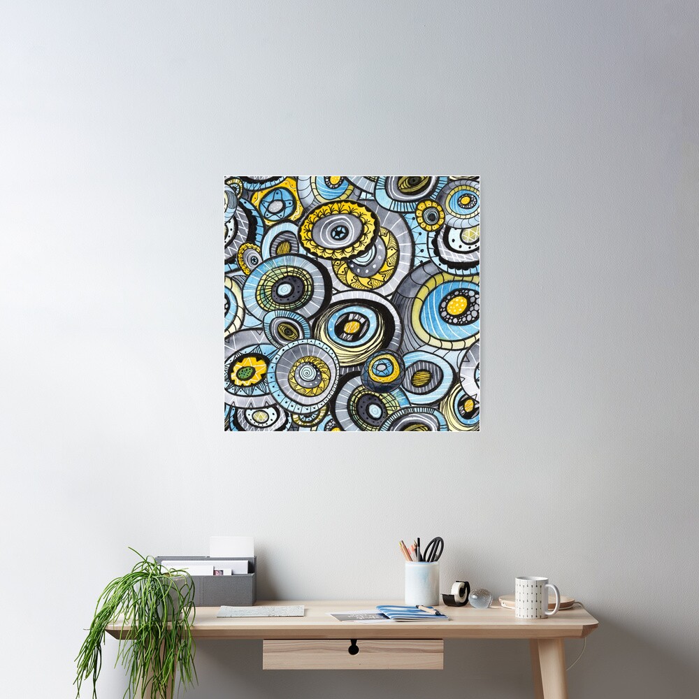 Zen circles I abstract round watercolor shapes with ink doodles Poster