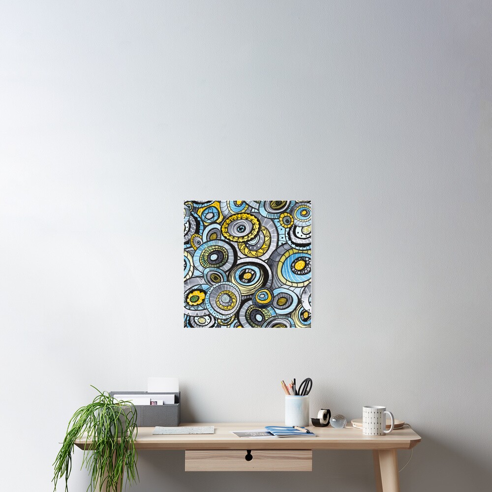 Zen circles I abstract round watercolor shapes with ink doodles Poster