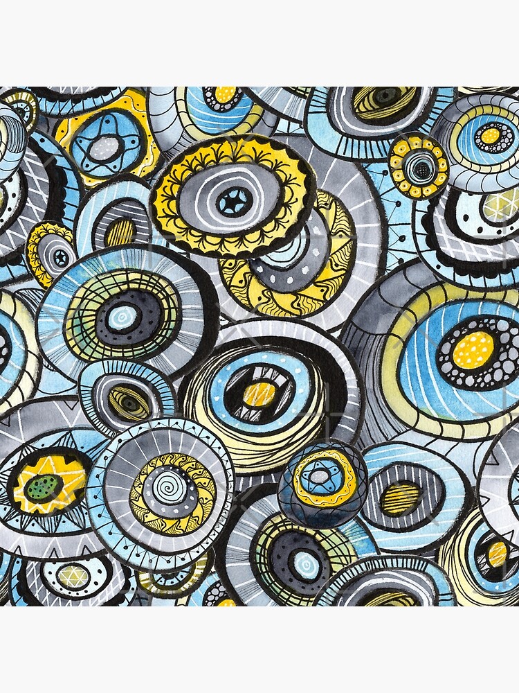 Zen circles I abstract round watercolor shapes with ink doodles by nobelbunt