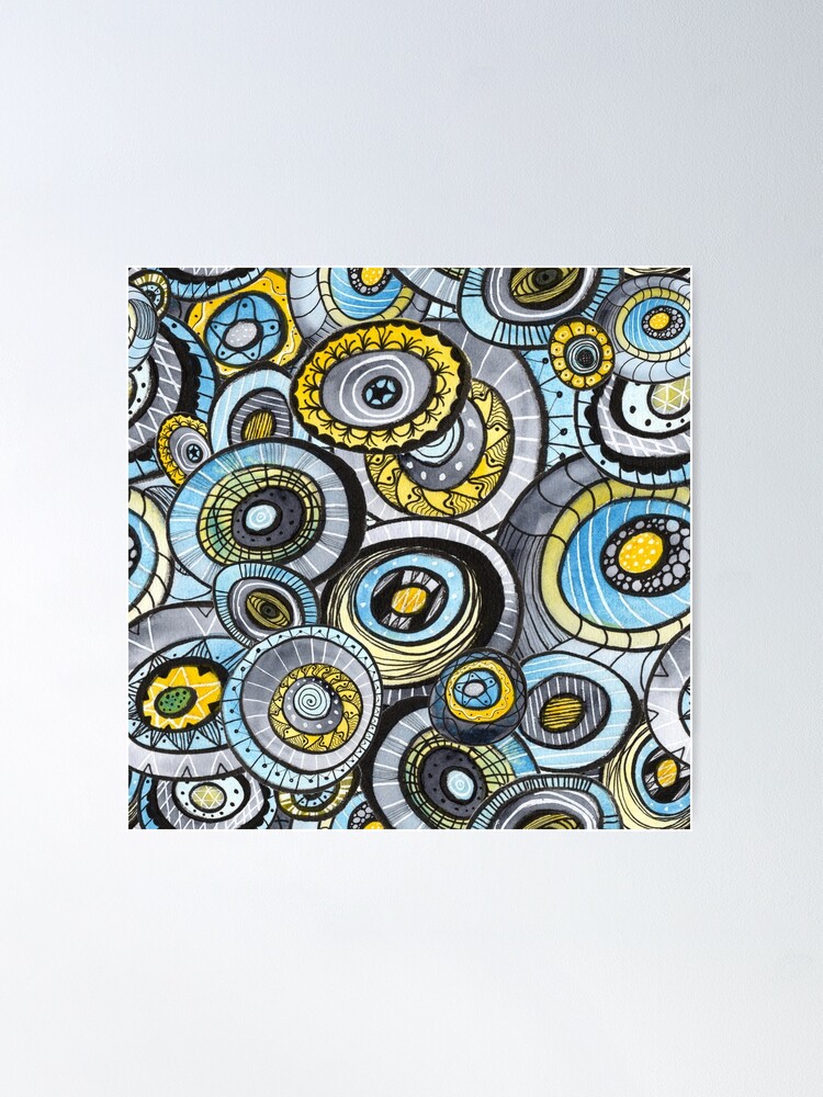 Alternate view of Zen circles I abstract round watercolor shapes with ink doodles Poster