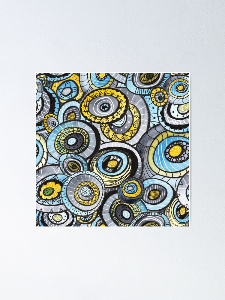 Alternate view of Zen circles I abstract round watercolor shapes with ink doodles Poster
