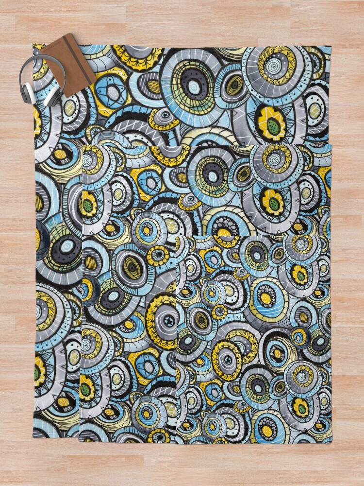Alternate view of Zen circles I abstract round watercolor shapes with ink doodles Throw Blanket