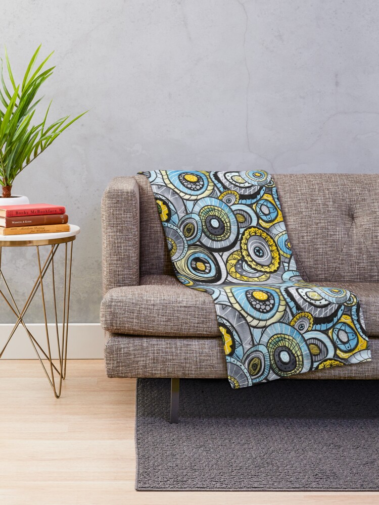 Alternate view of Zen circles I abstract round watercolor shapes with ink doodles Throw Blanket