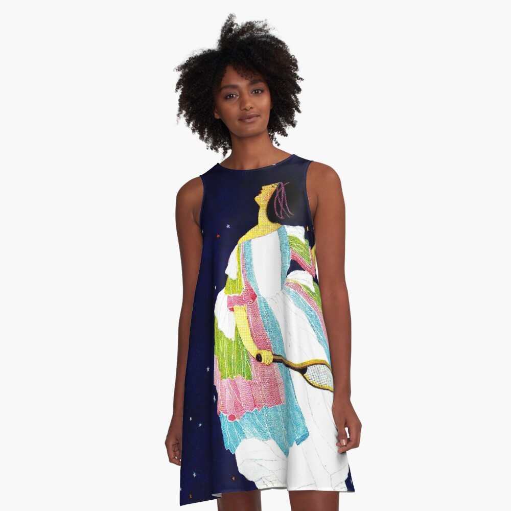VOGUE : Vintage 1921 Tennis in the Stars Print A-Line Dress