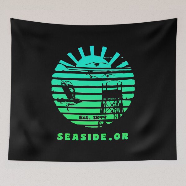 Item preview, Seaside, Oregon Lifeguard stand, seagulls & Sun 1899 designed and sold by KoolMoDee.