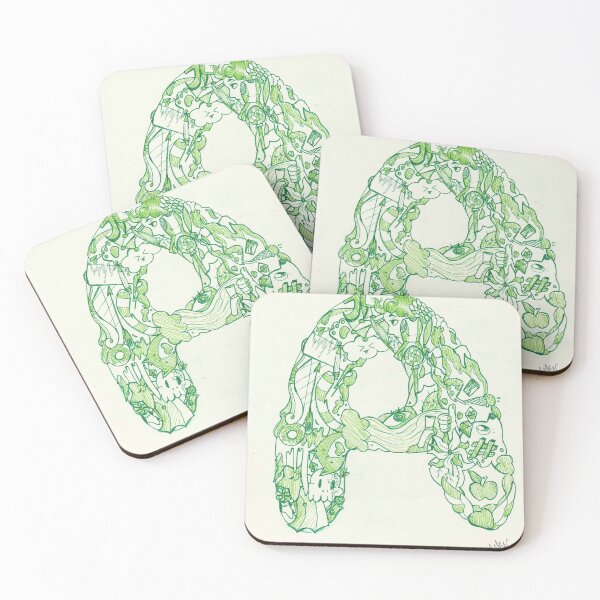 Item preview, "A" Doodle art green designed and sold by UnicornDaya.