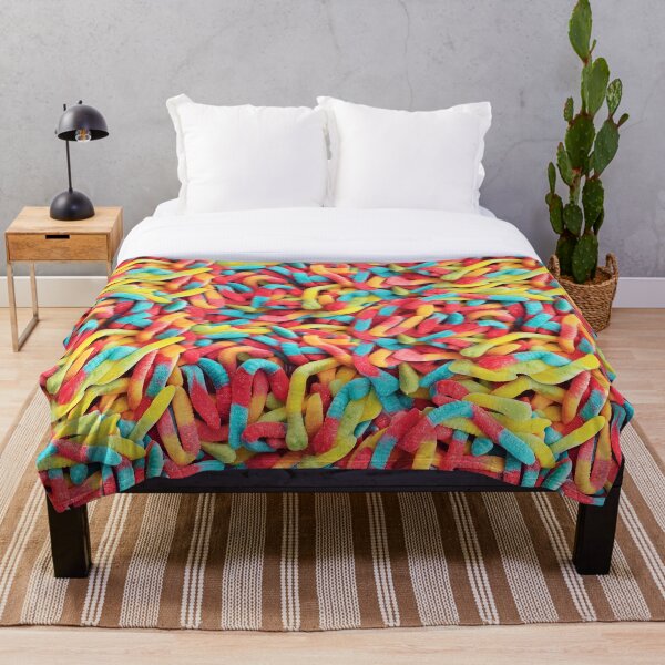 Neon Sour Gummy Worm Pattern Throw Blanket