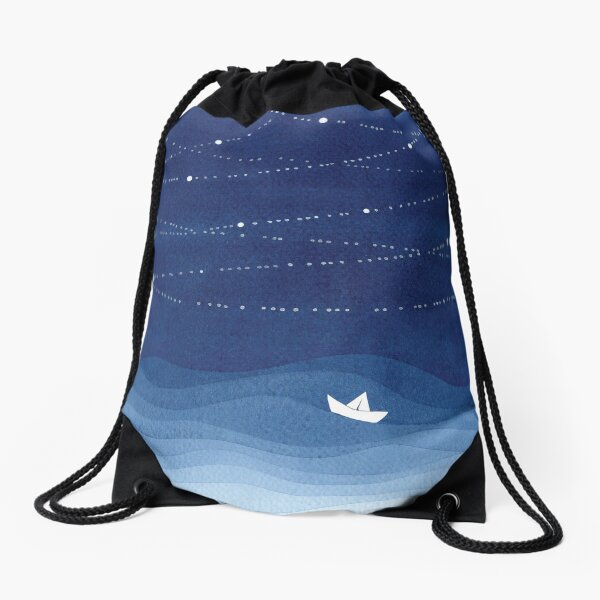 Garland of stars 2, blue watercolor Drawstring Bag