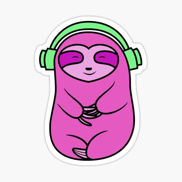 Happy Pink Sloth Listening to Music Sticker