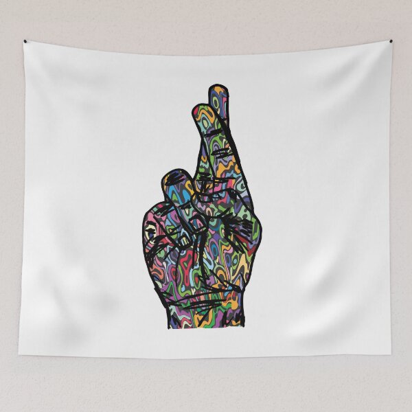 Item preview, Psychedelic Fingers Crossed Trippy Hippie Hand Watercolor Art designed and sold by MintedFresh.