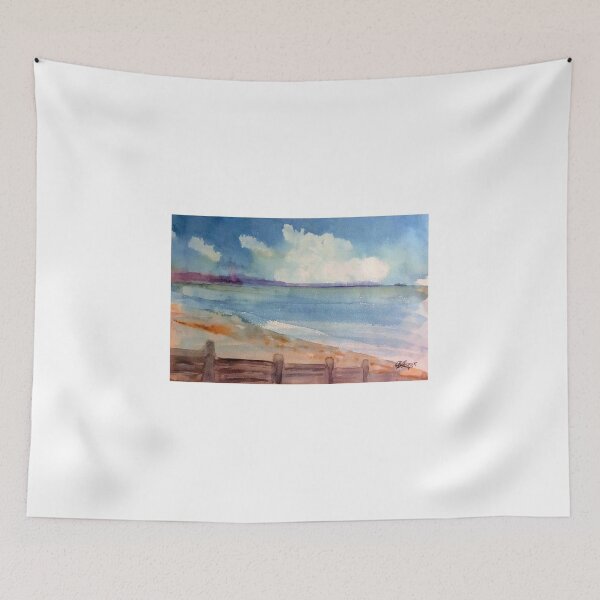 Item preview, Watercolour painting of a sunny Spring day at Whitstable West Beach designed and sold by Double Dutch Designs.