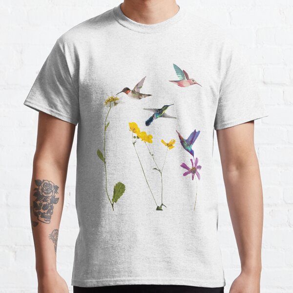 Hummingbird and Flowers Design Classic T-Shirt