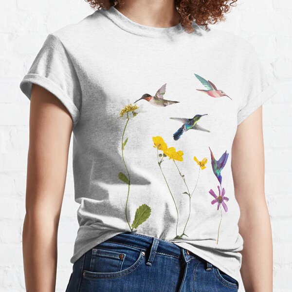 T-Shirt Purple Bird Short Sleeve T-Shirt Back Ice Women's Relaxed T-Shirt Winter Hummingbird