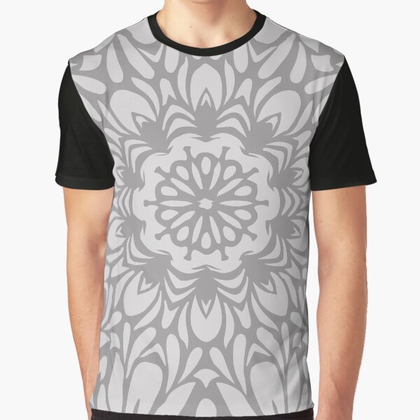 Grey Abstract Leafy Floral Mandala Graphic T-Shirt