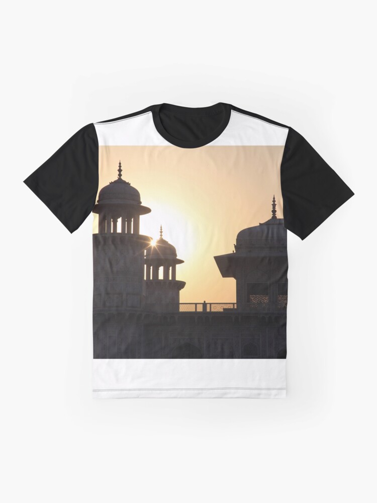 Alternate view of A Sunset Silhouette at the Itmad-ud-Daulah Mausoleum, Agra. Graphic T-Shirt