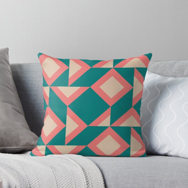 Item preview, Teal Salmon and Ivory Square Triangle Abstract Quilt Pattern  designed and sold by infinitygrafix.