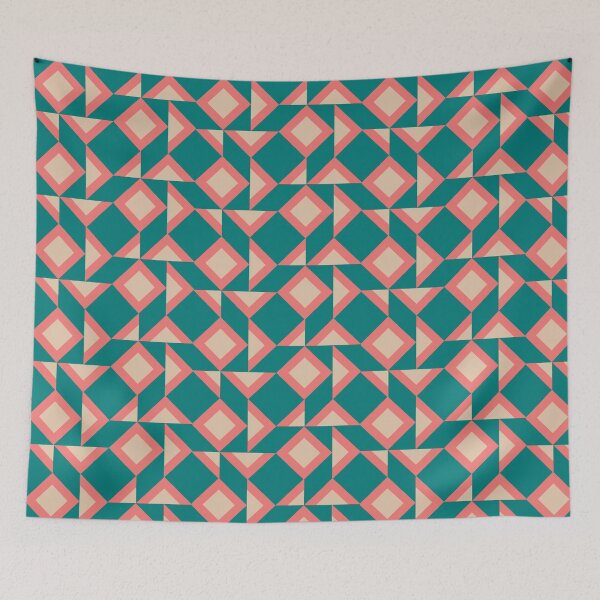 Item preview, Teal Salmon and Ivory Square Triangle Abstract Quilt Pattern  designed and sold by infinitygrafix.