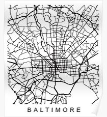 Baltimore MD Minimalist City Street Map dunkles Design Poster