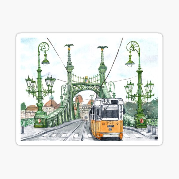 Aperçu de l'œuvre Budapest Hongrie Liberty Bridge Aquarelle Peinture créée et vendue par Jasanna Czellar.