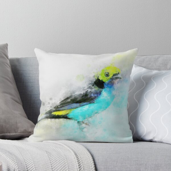 Item preview, Dramabite Waterolour blue tit bird painting illustration blue navy yellow artsy animal nature designed and sold by dramabite.