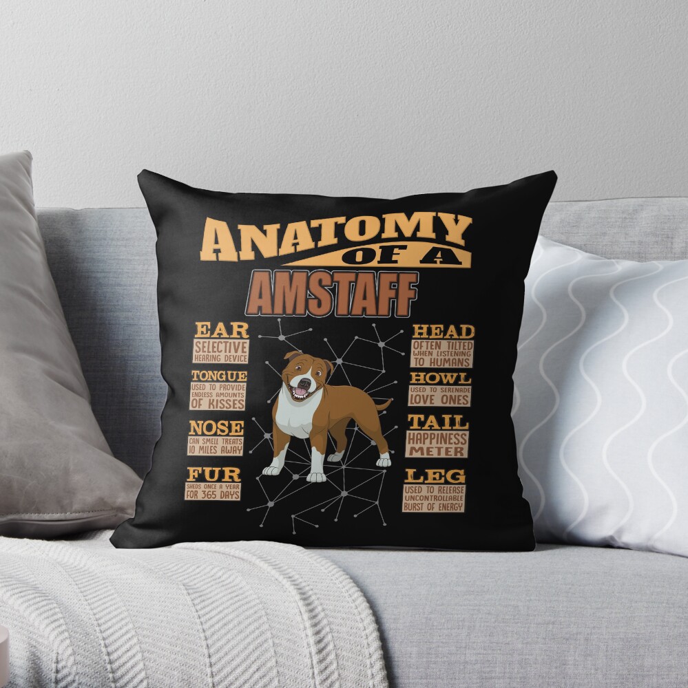 Anatomy Of A American Staffordshire Terrier - Funny American Staffordshire Terrier Design Throw Pillow