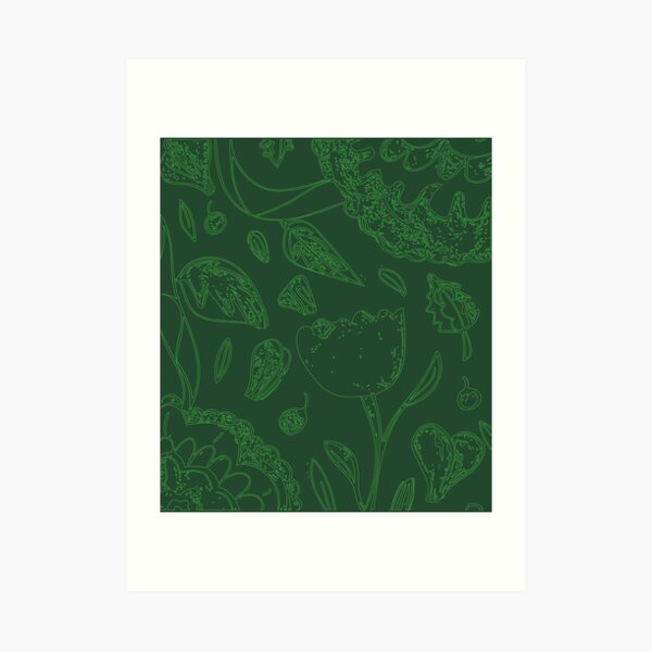 Green Illustrated Floral Pattern Art Print