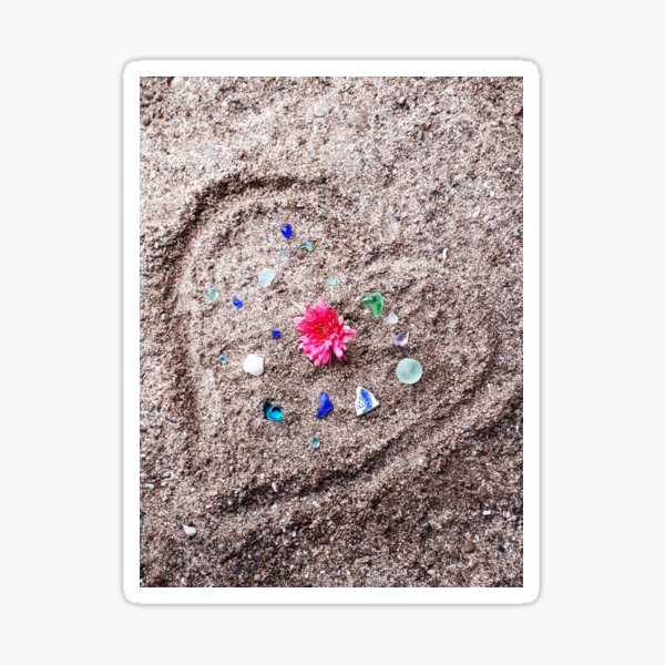 Beach Glass Heart With Flower II Sticker