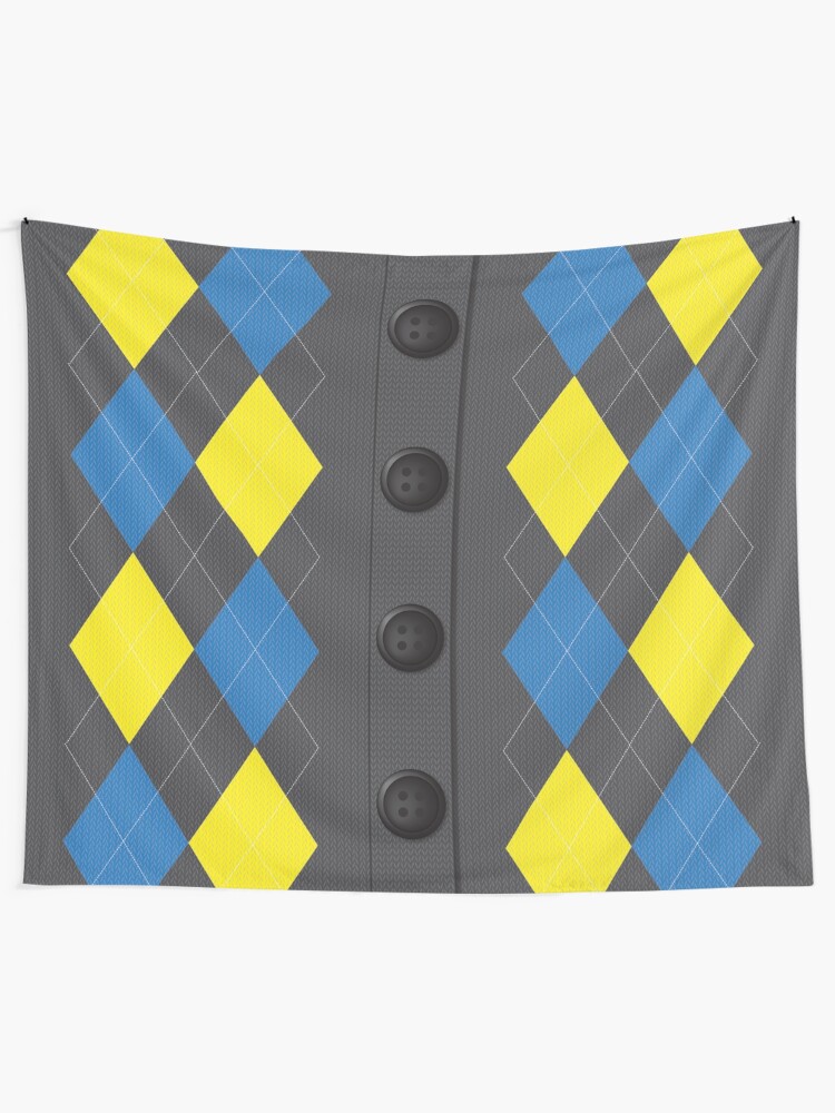 blue argyle cardigan