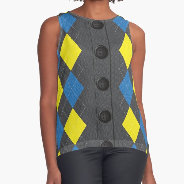 Argyle Cardigan - yellow, blue and grey Sleeveless Top