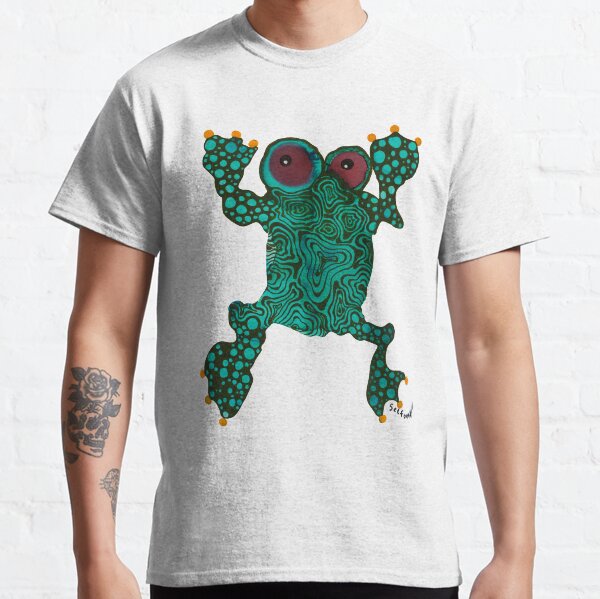 Green Frog jumping around earth surveying contour painting from alcohol ink Classic T-Shirt